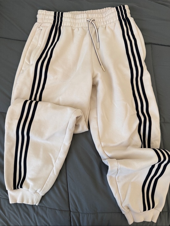 adidas Pants - Adidas Cream Track Pants/Joggers with Black Side Stripes